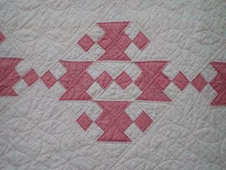 Humility Block Vintage COTTAGE c1920 Lovely ROSE Pink & White QUILT 77x65 7