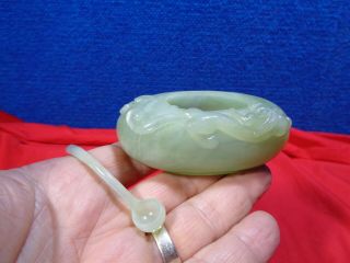 Antique Chinese Jade Salt Cellar & Spoon