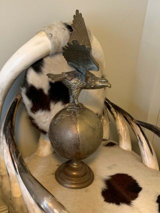 Estate Find: Large Antique Brass Eagle Sitting On Top Of The World