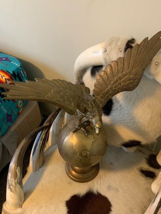 Estate Find: Large Antique Brass Eagle Sitting On Top Of The World 2