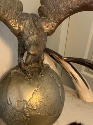 Estate Find: Large Antique Brass Eagle Sitting On Top Of The World 6