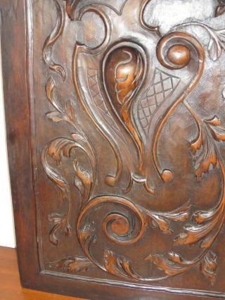 Decorative Antique Hand Carved French Wooden Dragon Griffin Panel High Relief 11