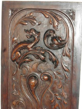 Decorative Antique Hand Carved French Wooden Dragon Griffin Panel High Relief 2