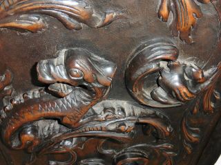 Decorative Antique Hand Carved French Wooden Dragon Griffin Panel High Relief 6