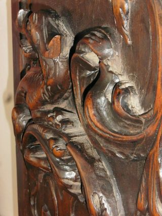Decorative Antique Hand Carved French Wooden Dragon Griffin Panel High Relief 7