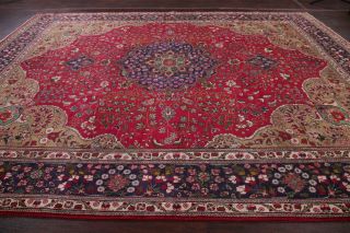 Vintage Persian Area Rug RED Geometric Hand - Knotted Oriental Wool Carpet 10x13 12