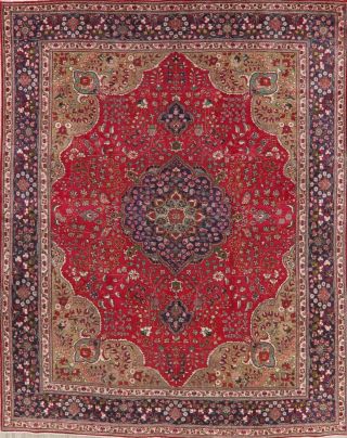 Vintage Persian Area Rug Red Geometric Hand - Knotted Oriental Wool Carpet 10x13