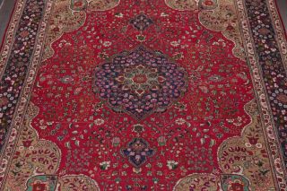 Vintage Persian Area Rug RED Geometric Hand - Knotted Oriental Wool Carpet 10x13 3