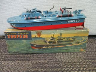 Vintage Tin Litho Made In Japan Friction Powered Torpedo Battleship