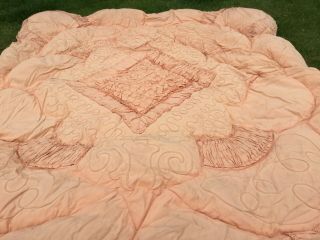 WOW old Vintage Feather Double bed Quilt Eiderdown cover throw bedspread Peach 10