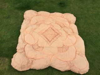 WOW old Vintage Feather Double bed Quilt Eiderdown cover throw bedspread Peach 11