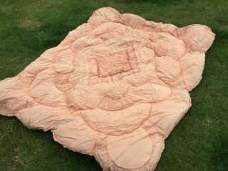 WOW old Vintage Feather Double bed Quilt Eiderdown cover throw bedspread Peach 12