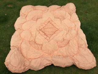 Wow Old Vintage Feather Double Bed Quilt Eiderdown Cover Throw Bedspread Peach