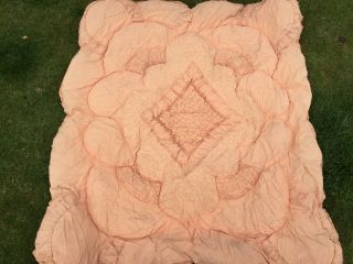 WOW old Vintage Feather Double bed Quilt Eiderdown cover throw bedspread Peach 2