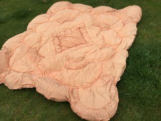 WOW old Vintage Feather Double bed Quilt Eiderdown cover throw bedspread Peach 4