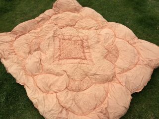 WOW old Vintage Feather Double bed Quilt Eiderdown cover throw bedspread Peach 5