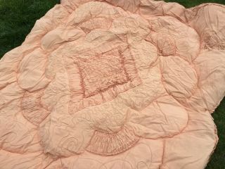 WOW old Vintage Feather Double bed Quilt Eiderdown cover throw bedspread Peach 6