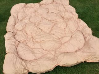 WOW old Vintage Feather Double bed Quilt Eiderdown cover throw bedspread Peach 7