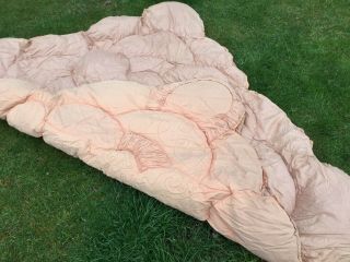 WOW old Vintage Feather Double bed Quilt Eiderdown cover throw bedspread Peach 8