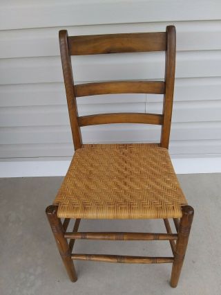 Vintage Antiqucane Woven Seat Wood Ladder Back Dining Chair