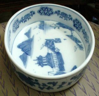 RARE ANTIQUE CHINESE EXPORT BLUE & WHITE CANTON DEEP DISH SERVING PLATTER N/R 3