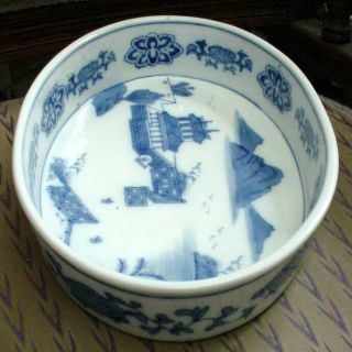RARE ANTIQUE CHINESE EXPORT BLUE & WHITE CANTON DEEP DISH SERVING PLATTER N/R 5