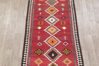 Fine Vegetable Dye Semi Antique Tribal 4x10 Wool Handmade Kilim Qashqai Rug RED 3