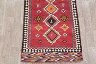 Fine Vegetable Dye Semi Antique Tribal 4x10 Wool Handmade Kilim Qashqai Rug RED 5