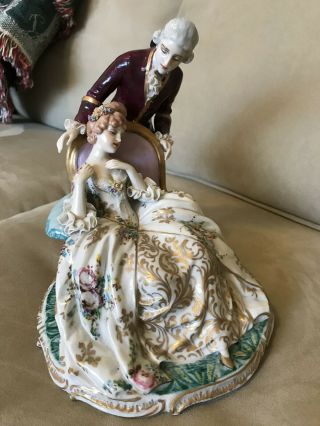 L Fabris Porcelain A Woman And Her Gentleman Visitor - Courting 1960 
