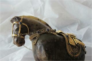 Antique Chinese Tang Dynasty Jade Horse Sterling Silver Saddle Sapphires Export 11