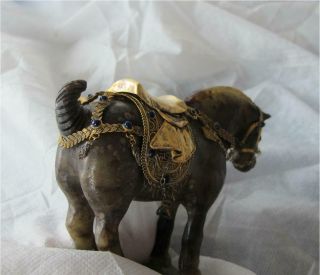 Antique Chinese Tang Dynasty Jade Horse Sterling Silver Saddle Sapphires Export 12