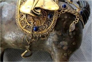 Antique Chinese Tang Dynasty Jade Horse Sterling Silver Saddle Sapphires Export 9