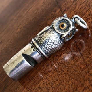 A Rare Sampson Mordan Silver Whistle,  Owl With Glass Eyes,  London 1887.  5.  5cm.