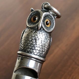 A Rare Sampson Mordan Silver Whistle,  Owl With Glass Eyes,  London 1887.  5.  5cm. 2