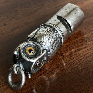 A Rare Sampson Mordan Silver Whistle,  Owl With Glass Eyes,  London 1887.  5.  5cm. 3