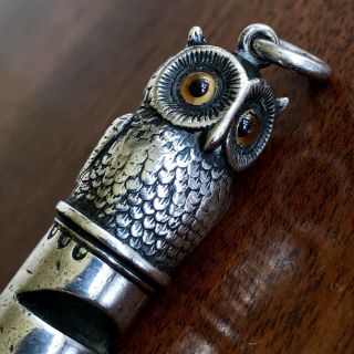 A Rare Sampson Mordan Silver Whistle,  Owl With Glass Eyes,  London 1887.  5.  5cm. 4