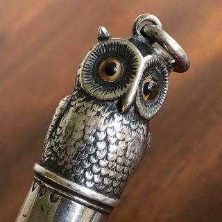 A Rare Sampson Mordan Silver Whistle,  Owl With Glass Eyes,  London 1887.  5.  5cm. 7