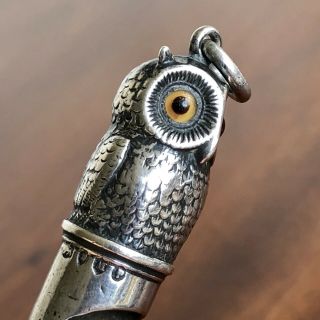 A Rare Sampson Mordan Silver Whistle,  Owl With Glass Eyes,  London 1887.  5.  5cm. 8