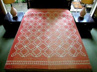 Vintage Antique 2 - Tone Red & White Feed Sack Hand Sewn Wild Goose Chase Quilt