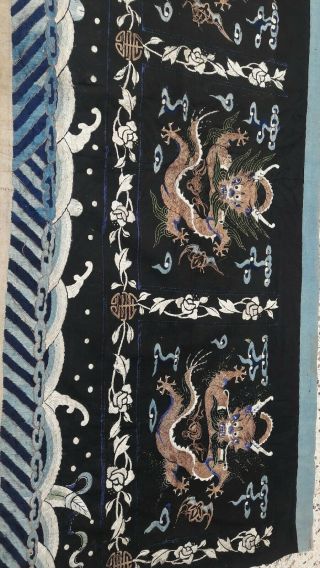 Antique chinese silk qing dynasty textile wall hanging bats dragon rank badges 4