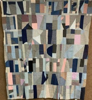 Indigo Blues C 1890 - 1900 Crazy Quilt Top Weaves Fabric Sampler