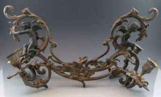 Pair French Bronze Rococo Revival Candelabra Arms Candle Sconces W/ Cherbus