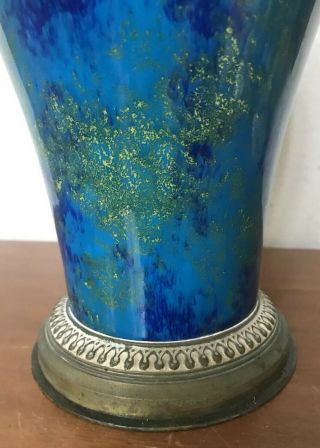 ANTIQUE MP SEVRES PAUL MILLET FRENCH BRONZE AND BLUE PORCELAIN COVERED URN 14” 3