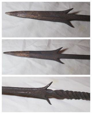 rare antique 1800s hand wrought iron wood Northwestern African Congo Chief spear 12