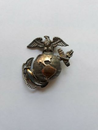 Vintage Rare Ww2 Usmc Us Marine Corps Ega Sterling Silver Pin With 10k