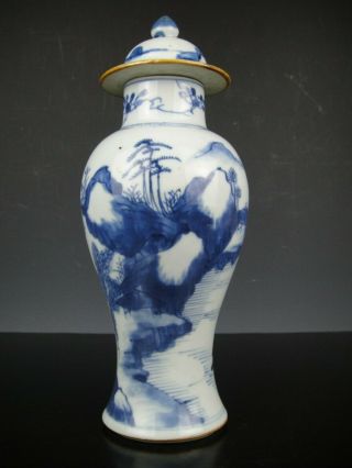Very Fine Chinese Porcelain B/w Vase&cover - Landscape - 18th C.  Kangxi