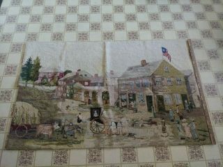 Late 19th C Pictorial Folk Art Hooked Rug With Colonial America Scenery 55 " X 35
