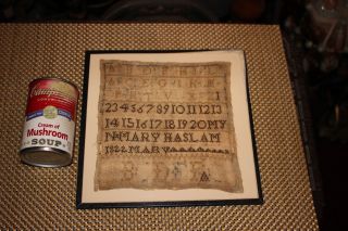 Antique Colonial Sampler - Mary Haslam 1822 - Newark Museum NJ - Alphabet Numbers 12