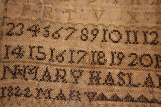 Antique Colonial Sampler - Mary Haslam 1822 - Newark Museum NJ - Alphabet Numbers 5