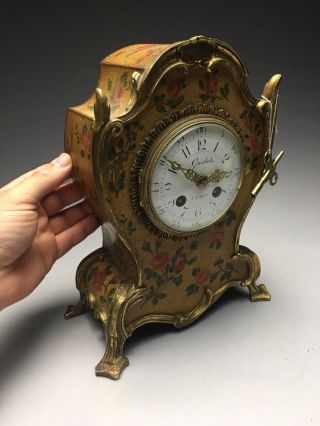Antique Garbet A Paris French Chiming Mantle Clock Toleware Bronze Mounted Case 9